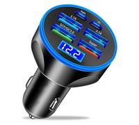 PD30W Multi-Port USB C caricabatteria da auto adattatore con display di tensione ricarica ultra veloce, 6 in 1 PD4.0/QC4.0/PPS/AFC adattatore accendisigari con voltmetro per MacBook iPhone Galaxy