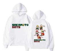 Pdaidou Felpa con Cappuccio Sakamoto Days Hoodie Stampata alla Moda Unisex Stile Casual Street Hip Hop Giacca A Maniche Lunghe Autunno/Inverno-White||3X_l