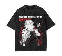 Pdaidou T Shirt con Stampa Cartoon Sakamoto Days Top A Maniche Corte Girocollo in Cotone Lavato Stile retrò Casual da Uomo E da Donna XS~3XL-Black&A||s