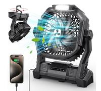 PDBEST Ventilatore Portatile da 20000 mAh Ventilatore USB con Lampada LED, Ventilatore da Tavolo con Batteria e Porta Type-C, Perfetto per Campeggio, Viaggi e Spiaggia Nero