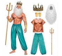 Pddgeun Costume Poseidone da uomo da Dio del Mare Tridente e corona, 6 pezzi