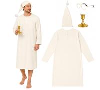 Pddgeun Portacandele da uomo per camicia da notte, cappello, occhiali | Set di 4 pezzi camicia da notte con pompon berretto occhiali rotondi e portacandele abiti per adulti per Halloween Natale