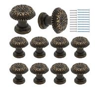 PDETVEO 10 mini pomelli in bronzo da 1,5 x 1,3 cm, motivo floreale vintage, con viti, maniglie decorative rotonde per armadietti, scatole di gioielli, armadi, armadi