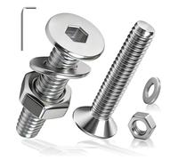 PDKKFF 60 Pz M3x16mm Set di Viti Bulloni e Dadi, Vite a Testa Svasata Piatta e Dadi e Rondelle, DIN7991 Bulloni a Testa Piatta Esagonale con Esagono Incassato in Acciaio Inox 201