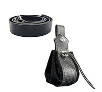 Pdodo Renaissance - Marsupio in pelle con coulisse, stile medievale, in rilievo, con cintura in rilievo nordico, stile medievale, in similpelle, con coulisse, Striscia A nera, 4*16 cm
