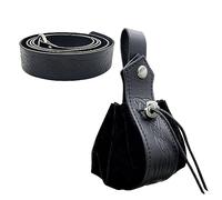 Pdodo Renaissance - Marsupio in pelle con coulisse, stile medievale, in rilievo, con cintura in rilievo nordico, stile medievale, in similpelle, con coulisse, Modello di spada C nera, 4*16 cm