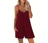 Pdodo Salopette da donna Corto Estivo - Tuta senza maniche con spalline e scollo a V - Tuta morbida con tasche per il tempo libero e le vacanze, rosso vivo, L