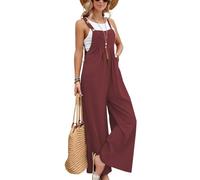 Pdodo Salopette Donna Estate con Tasche - Baggy Jumpsuit Oversize Salopette - Confortevole Bib Pants Tuta con Spalline per il tempo libero e la vita quotidiana, rosso vivo, XL