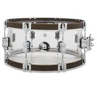 PDP By DW PDP PDLT651425TH, rullante in acrilico trasparente con cerchi in noce tinto per 25° anniversario, 6,5 x 14 cm