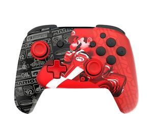 PDP Gaming REMATCH GLOW - Controller wireless Nintendo Switch Pro, con licenza, Nintendo Switch 2|Lite|OLED, controlli di movimento, batteria ricaricabile, si illumina al buio: Grand Prix Mario (rosso