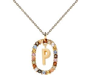 PDPAOLA - Collana con lettera P, in argento Sterling 925, placcato oro 18 carati, gioielli da donna