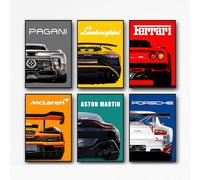 PDQOE Poster con auto supercar, stampe artistiche per pareti, stile vintage, decorazione artistica da parete per camera dei ragazzi (senza cornice, 20 x 30 cm, 6 pezzi)