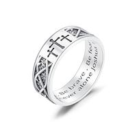 PDTJMTG Anello a croce con Joshua in argento Sterling 1:9, anello cristiano per uomo, papà, figlio, taglia R/T/V/X/Z, Argento sterling, Nessuna pietra preziosa