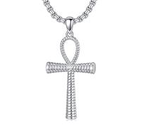 PDTJMTG Ankh Collana in argento Sterling - Ciondolo a croce egiziano Ankh con catena in acciaio inox, misura unica, Argento sterling, Nessuna pietra preziosa