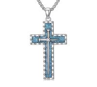 PDTJMTG Ciondolo a forma di croce da uomo, in argento sterling 925, turchese, cristiano Dreinagel, collana per papà, figlio e cristiani, gioielli da uomo di alta qualità