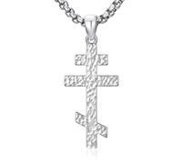PDTJMTG Collana a croce ortodossa russa in argento Sterling 925 con ciondolo a forma di croce di Gesù Cristo, gioiello per uomo e donna, con catena in acciaio inox da 56 + 5 cm