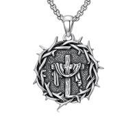 PDTJMTG Collana a forma di corona di spine, in argento Sterling 925, con ciondolo a forma di croce per uomo e donna