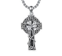 PDTJMTG Collana con croce irlandese da uomo in argento Sterling con ciondolo a forma di nodo celtico, con catena in acciaio inox da 55,9 cm + 5,1 cm, regalo per uomini e donne, Argento sterling