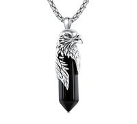 PDTJMTG Collana da uomo con aquila, in argento Sterling 925, ossidiana nera, con ciondolo a forma di falco, gioielli per papà e marito