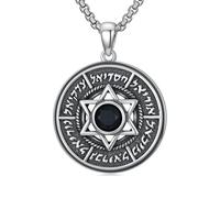 PDTJMTG Collana da uomo con stelle David in argento Sterling 925, nome ebraico di sei angeli, ciondolo a forma di stella ebrea, collana esagonale, gioiello per padre, figlio