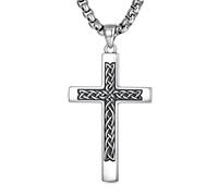 PDTJMTG Collana da uomo in argento Sterling con ciondolo a forma di croce celtica con catena in acciaio inox, collana con croce argentata, one size, Argento sterling, Non pietra preziosa