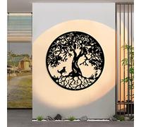 Pduoduo 50cm albero della vita con cane,lbero della vita in metallo decorazione murale Silhouette Art per La Casa Camera Da Letto Soggiorno Ufficio Giardino (19,7 pollici)