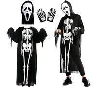 PDXVDP Costume da Halloween con Urlo, Costume da Scheletro Horror per adulti, Completo di Maschera con urlo e Tuta Guanti da Scheletro, Ideale per Feste di Halloween e Balli in Maschera.