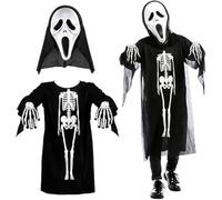 PDXVDP Costume da Halloween con Urlo, Costume da Scheletro Horror per Bambini, Completo di Maschera con urlo e Guanti da Scheletro, Ideale per Feste di Halloween e Balli in Maschera per Bambini.