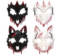 PDXVDP Maschera Halloween 4 Pezzi, Travestimento di Halloween, Maschera Mezza Faccia Lupo Mannaro Sanguinante, Accessorio Costume Spaventoso per Carnevale e Cosplay