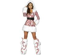 PDYLZWZY Mrs. Claus, costume da donna da 3 pezzi, per adulti, Miss Clause, vestito da Babbo Natale, taglie forti, vestito di Natale, cintura + scaldamuscoli, costume di Natale (rosso, XL)