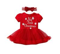 PDYLZWZY Tutù natale neonato bambina tutu vestito tutu con fascia per la testa, body abiti di Natale, il mio primo abbigliamento natalizio, Colore: rosso, 0-6 Mesi
