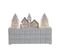 PE Calendario dell'Avvento in legno a forma di casa con scena della foresta invernale illuminata a LED, 24 cassetti per conto alla rovescia con renne e neve in argento fine