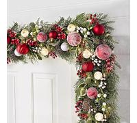 PE Ghirlande Natalizie, Decorazioni Natalizie, Pigne, Palline Rosse e Bianche, Bacche, Mensola, per Decorazioni Interni, Porte, Scale, Caminetti, Pareti