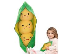 Pea Plush Pillow,3 Peas-in-A-Pod Plush - Snuggle Plant Doll Various Sizes, Cartoon With Face Expression, Novelty Design For Children