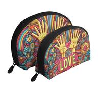 Peace and Love Art Style stampato trucco borse 2 pezzi portatile Shell Travel Toiletry Bag, bianco, Taglia unica
