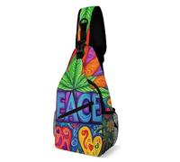 Peace And Love Colorful Flower Weed Leaf Unisex Sling Bag Piccolo Zaino Monospalla Regolabile Borsello Tracolla Per Ciclismo Campeggio Treeking