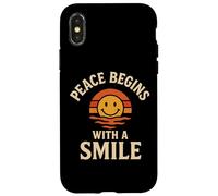 Peace Begins With A Smile Retro Positive Citazione Happy Face Custodia per iPhone X/XS