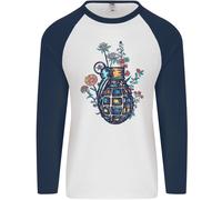 Peace Grenade Anti-Guerra Pacifista Mondo Hippy Uomo L/S Maglietta Baseball