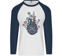 Peace Grenade Anti-Guerra Pacifista Mondo Hippy Uomo L/S Maglietta Baseball