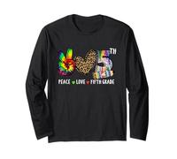 Peace Love 5th Grade, Leopard Tie Dye Pencil Design Teacher Maglia a Manica