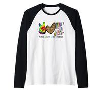 Peace Love 5th Grade, Leopard Tie Dye Pencil Design Teacher Maglia con Maniche Raglan