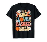 Peace Love Basket 60s 70s Hippie Retro Giocatore di basket Maglietta