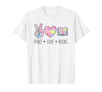 Peace Love Books Pastello Lettura Cuore Art per Gli Amanti dei Libri Maglietta
