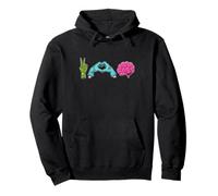 Peace Love Brain Mani Zombie Cervello Rosa Felpa con Cappuccio