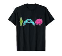 Peace Love Brain Mani Zombie Cervello Rosa Maglietta