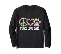 Peace Love Cats Leopard Cats Proprietario di Gattini Amanti dei Gatti Maglia a Manica