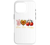 Peace Love, coccinella, insetti, girasoli, simbolo della pace con mano, cuore Custodia per iPhone 16 Pro