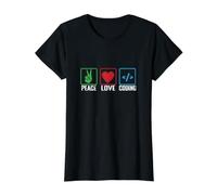 Peace Love Coding Maglietta con Stampa Grafica Economica, Donna, Nero, L