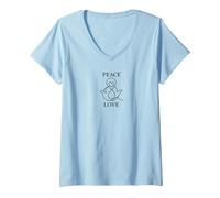Peace Love Colomba Cuore Armonia Inspirational Maglietta con Collo a V, Donna, Celeste, XL