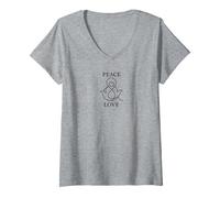 Peace Love Colomba Cuore Armonia Inspirational Maglietta con Collo a V, Donna, Grigio Melange, S